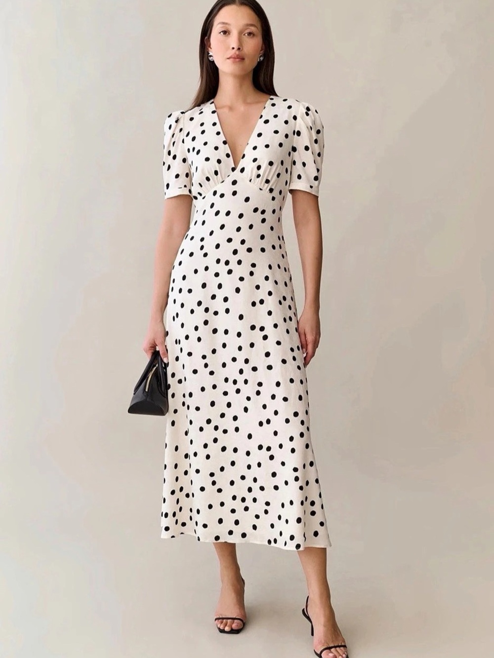 sorella Polka Dot Midi Dress in White & Black Size 6 NWT